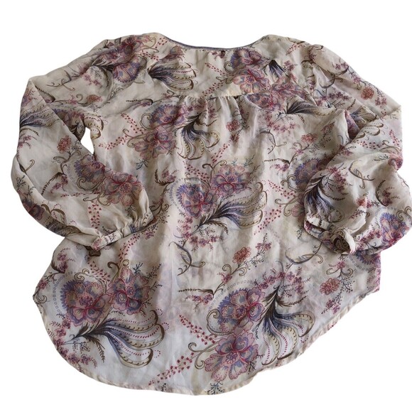 Sundance Top Womens Large Blouse 100% Silk Floral Beaded Boho Paisley Sheer - Picture 8 of 10